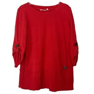 Soft Surroundings Lagenlook Asymmetric Coastal Top Pleated Ribbed Coral Medium